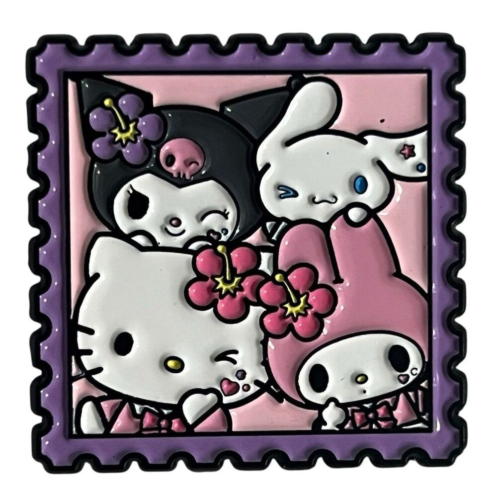 Sanrio Hello Kitty Kuromi Melody Cinnamoroll Hibiscus Pastel Stamp Enamel Pin